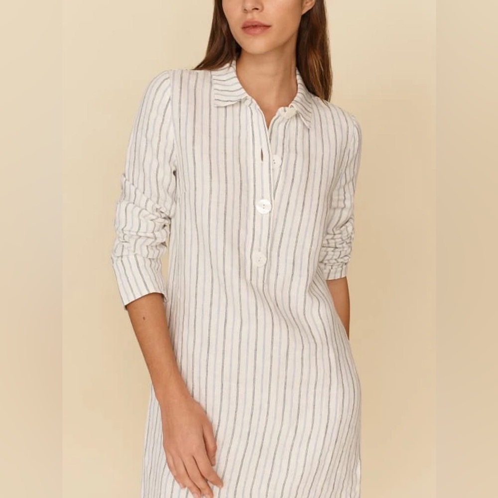 Reformation Malcolm Linen Long Sleeve Striped Mini Dress